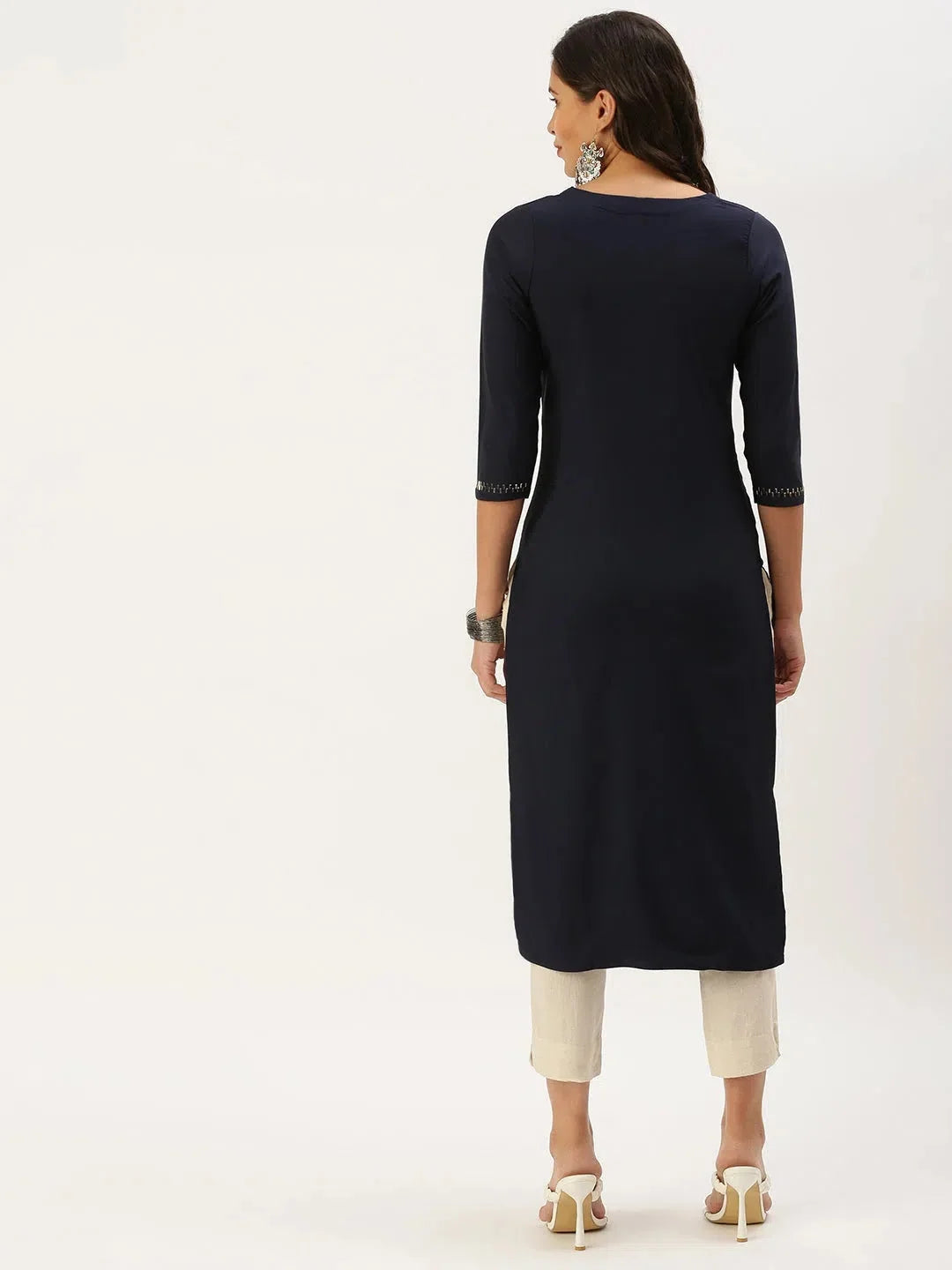 Navy Embellished Kurta - Women's Indian Kurtis Cotton