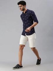 Men Navy Blue Printed Casual Shirt-STANDARDPRINT-1297-Navyblue