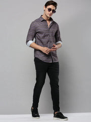 Men Grey Striped Casual Shirt-SPUNIMPORTSTRIRE-4684-Grey