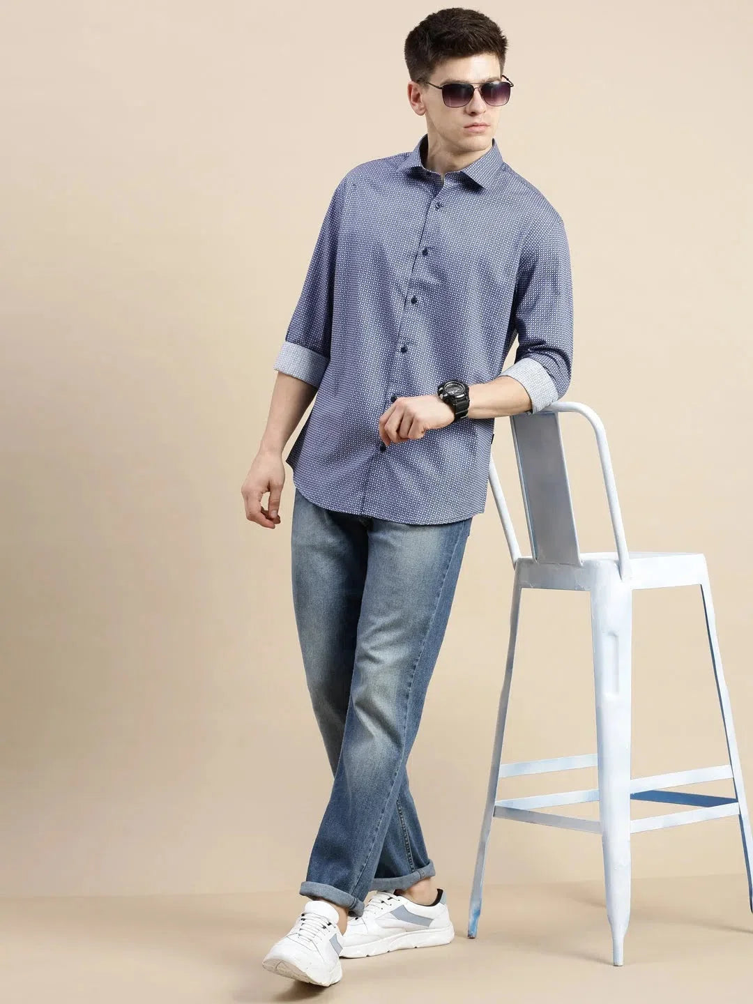Blue Geometrical Mens Shirt - DesiQlo Cotton Casual Shirt
