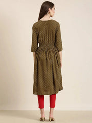 Women Olive Geometrical A-Line Kurta-NJ-3715299-Olive