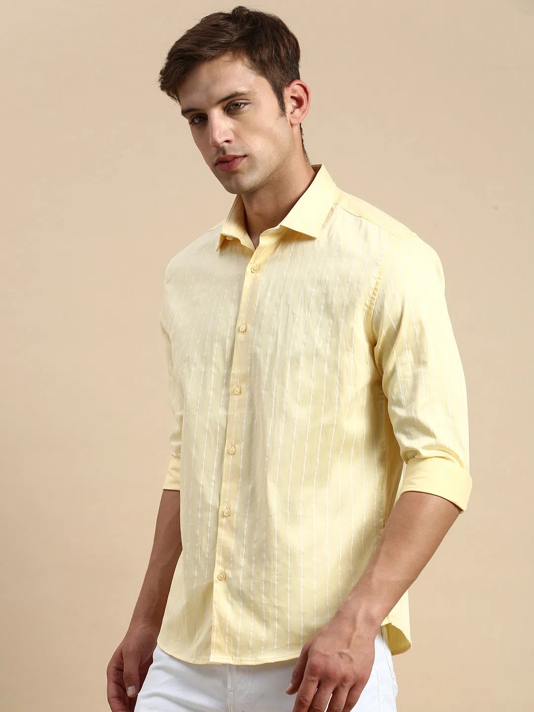 Yellow Striped Cotton Mens Shirt | Casual DesiQlo