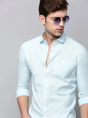 Men Blue Solid Casual Shirt-LARALILEN-3132-Blue