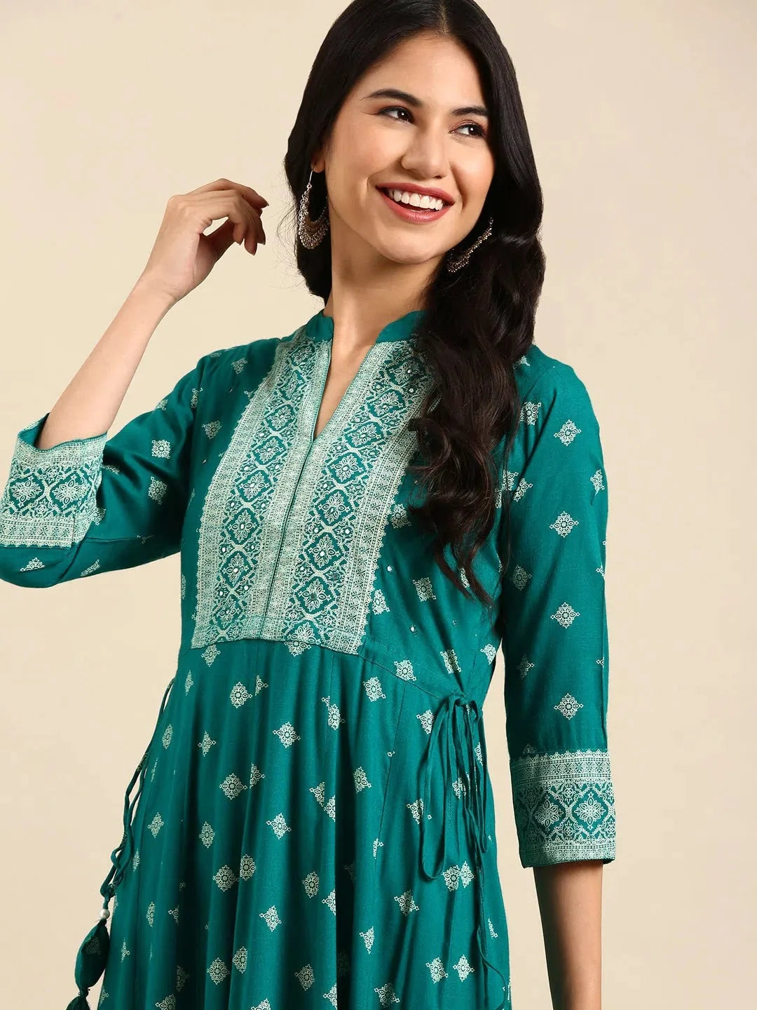 Blue Printed Anarkali Kurta - Women's Cotton Anarkali Kurti - Style 1