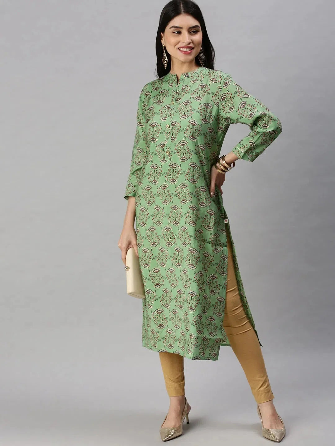 Green Printed Cotton Kurta - Stylish Indian Kurta for Women