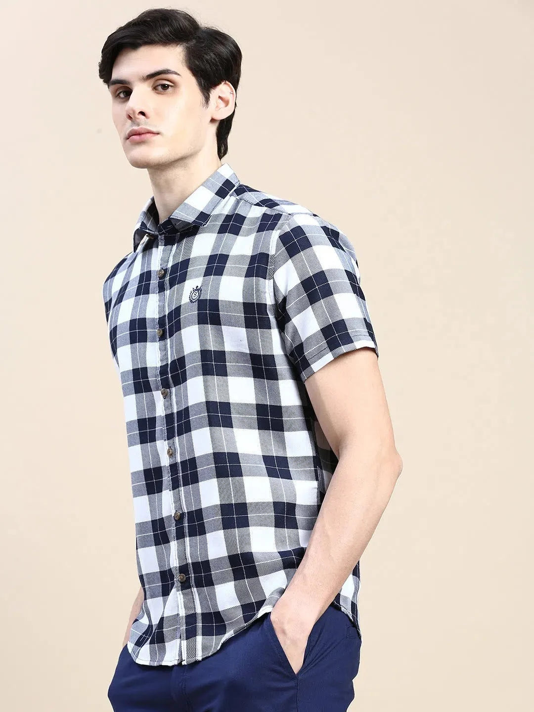 White Checked Cotton Mens Shirt | DesiQlo Casual Shirts