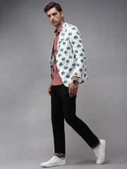 Men White Printed Blazer-SOBLZ-278-White