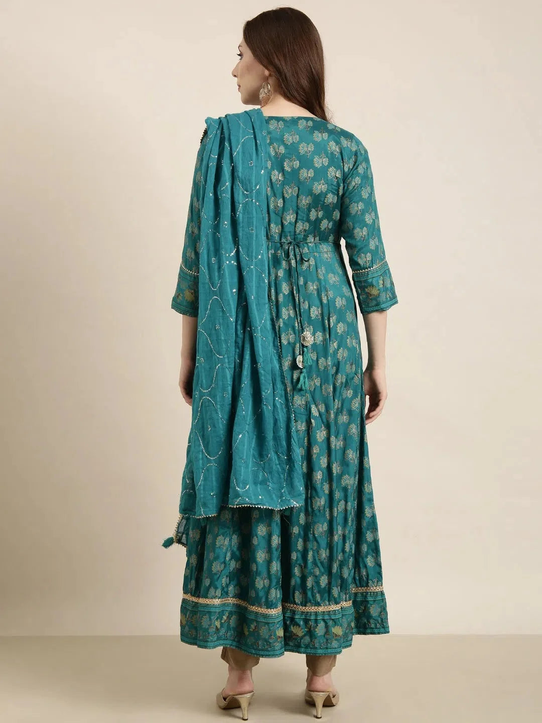 Green Floral Anarkali Kurta with Dupatta | Anarkali Gown