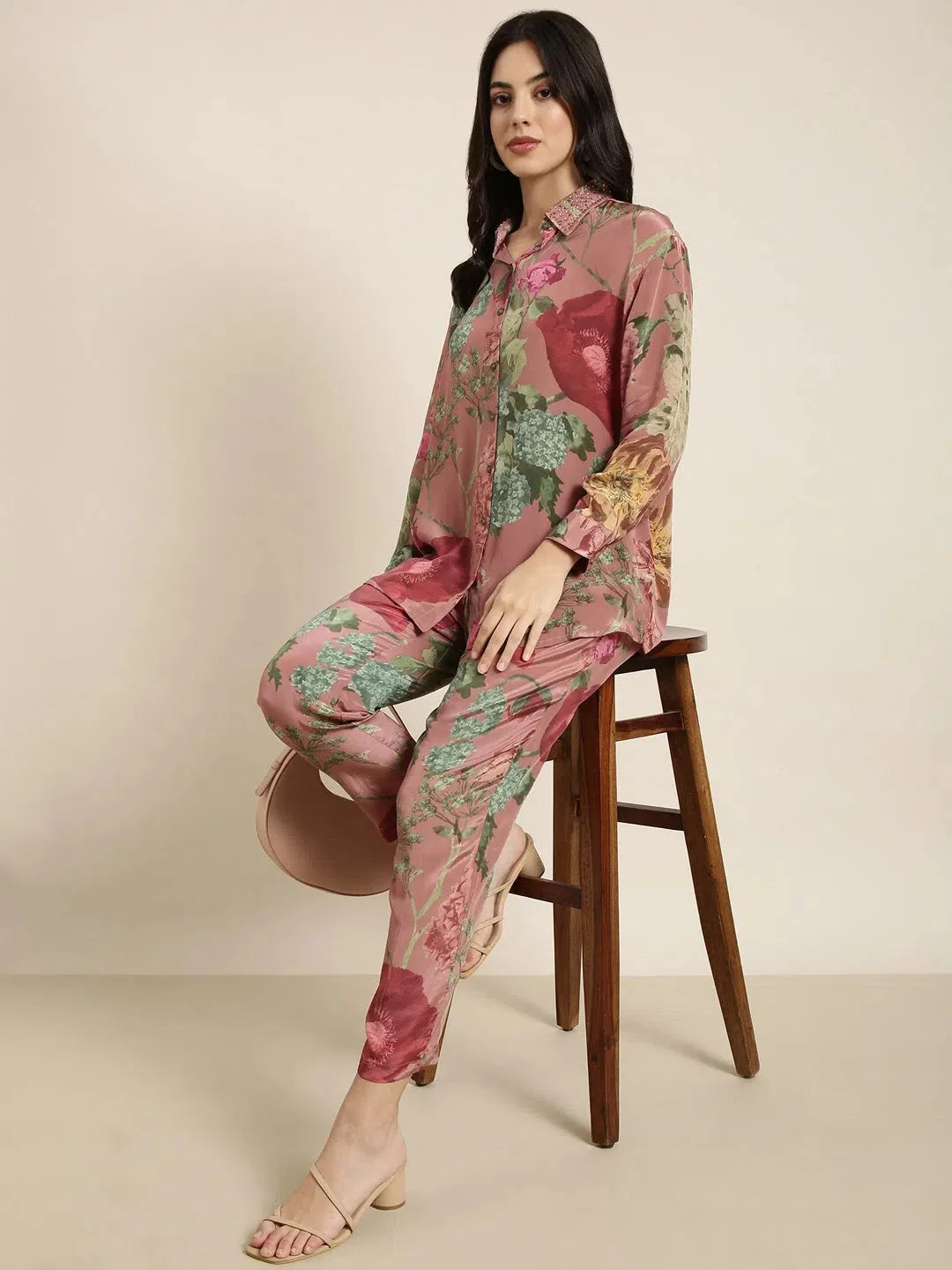 Women Oversized Peach Printed Top & Palazzos Set-DW-4340-Peach