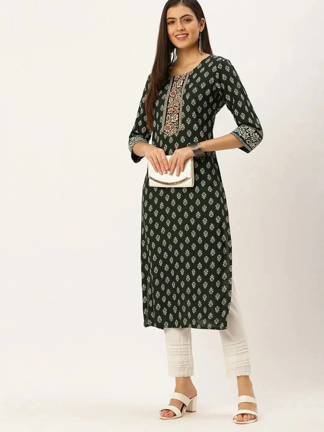 Green Printed Cotton Indian Kurta | Stylish Women's Kurtas