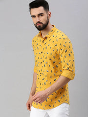Men Yellow Printed Casual Shirt-STANDARDPRINT-1296-Yellow