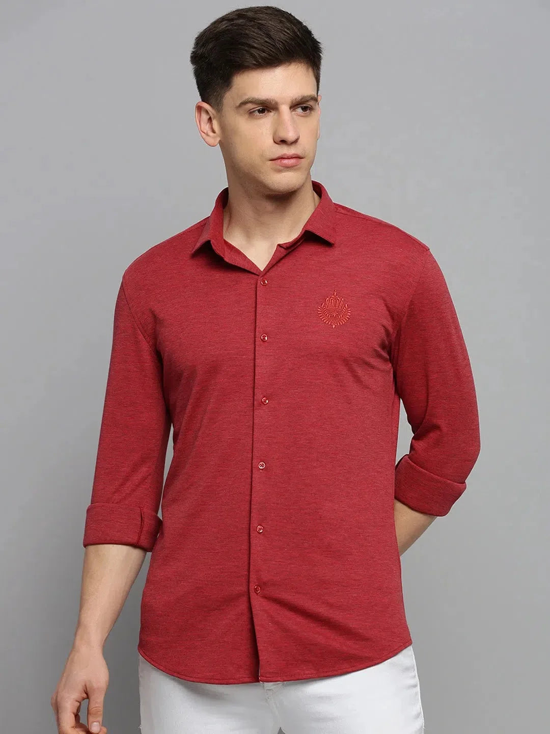 Red Solid Mens Shirt - Cotton Casual Shirt | DesiQlo