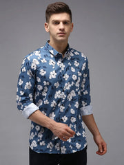 Men Blue Printed Casual Shirt-KELVENPRINT-1394-Blue