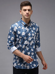 Men Blue Printed Casual Shirt-KELVENPRINT-1394-Blue