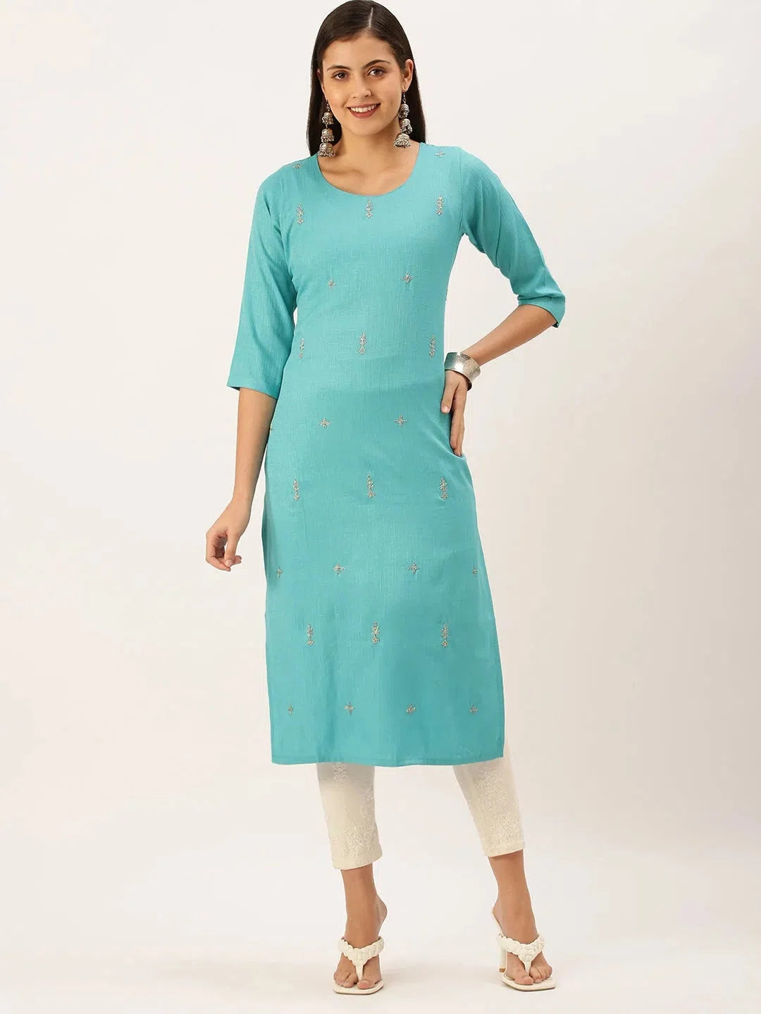 Blue Embellished Indian Kurta for Ladies - Cotton Short Kurti