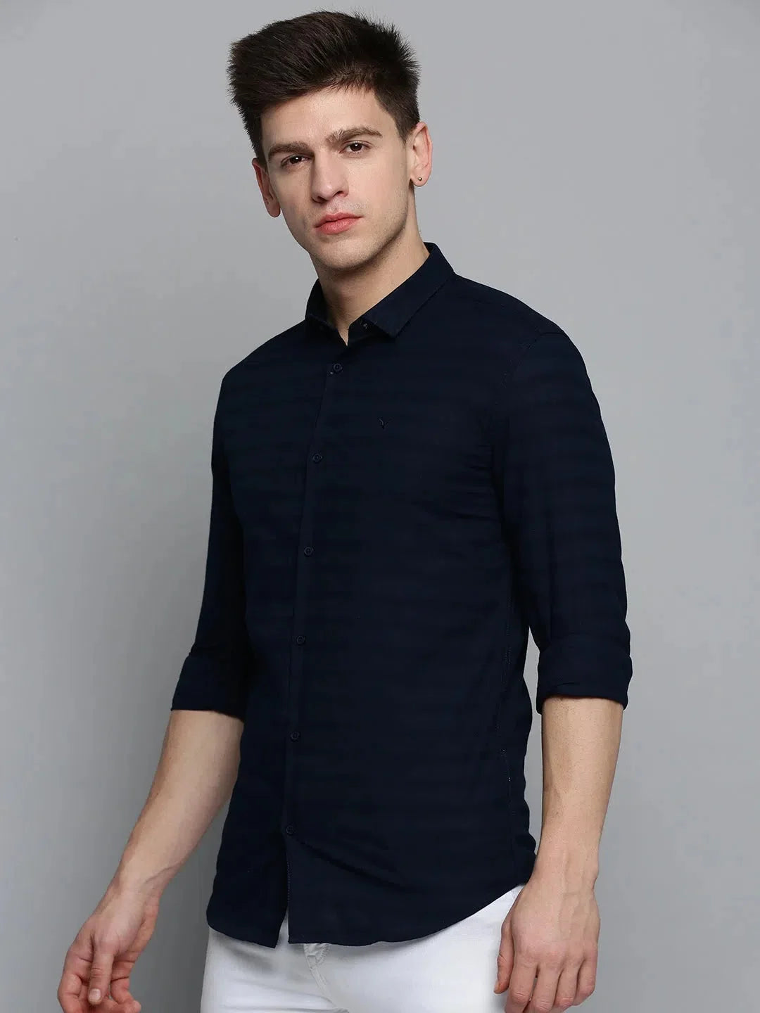 Trendy Navy Cotton Mens Shirt - Solid Casual Shirt | DesiQlo