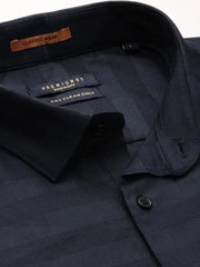 Men Navy Striped Casual Casual Shirts-GLANZAPLAIN-5321-Navyblue