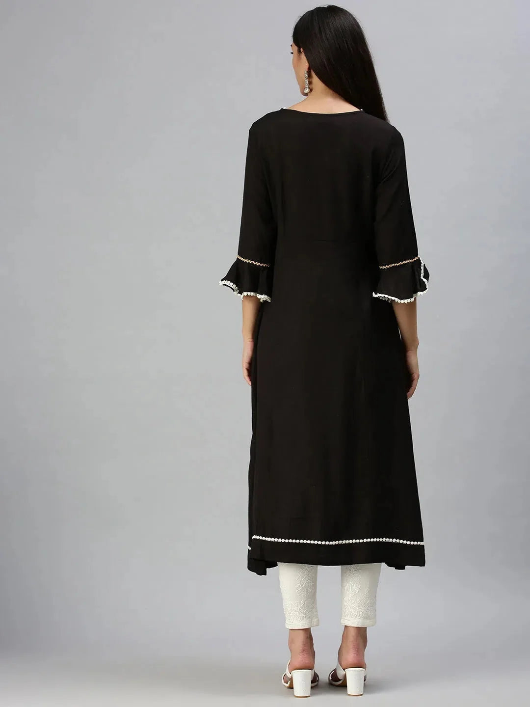 Elegant Black A-Line Indian Kurta for Ladies - Cotton Kurta