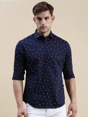 Men Navy Graphics Casual Shirt-STANLEY-5545-Navyblue