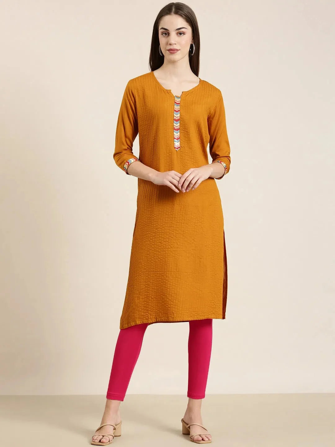 Mustard Striped Kurta: Modern Indian Kurta Ladies Design