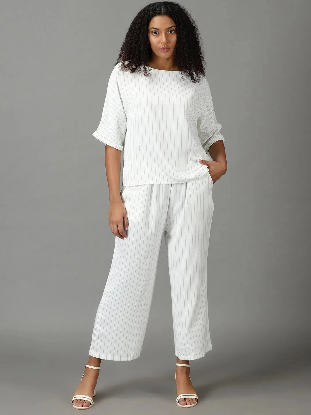 White Striped Co Ord Sets | Women's Casual Cord Set