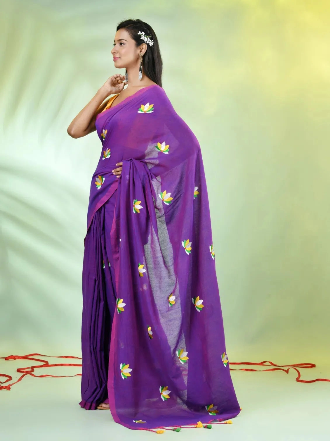 Violet Embroidered Cotton Saree | Designer Sarees India