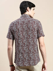 Men Brown Printed Casual Shirt-GEORGE-1624-Brown