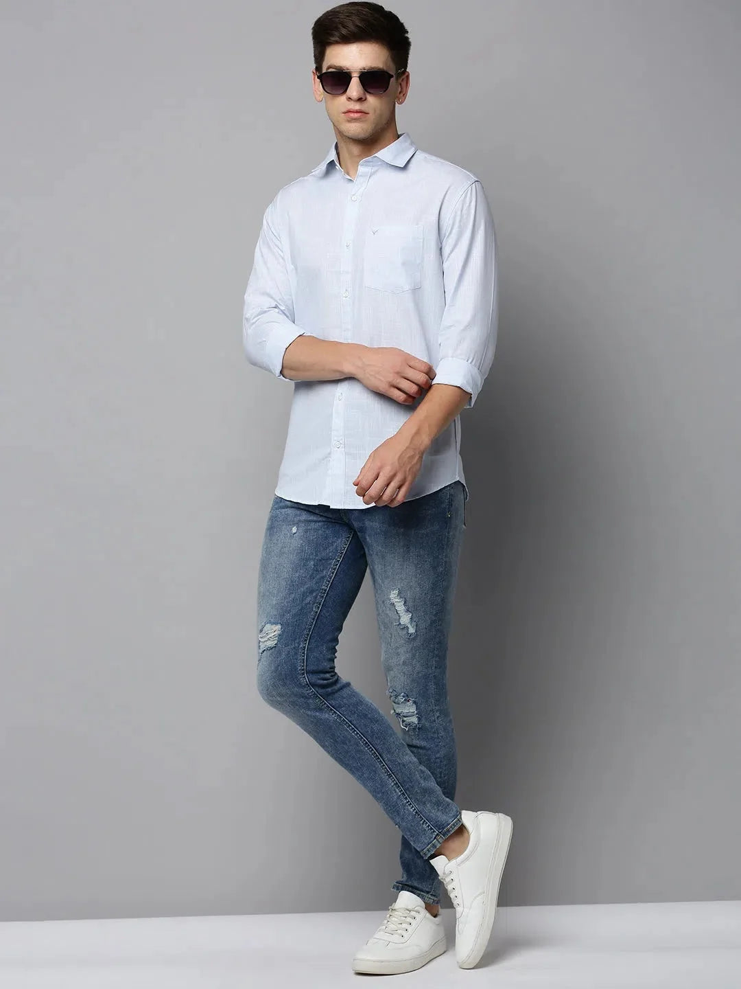 Men's Blue Solid Casual Shirt | Cotton Mens Shirt - DesiQlo