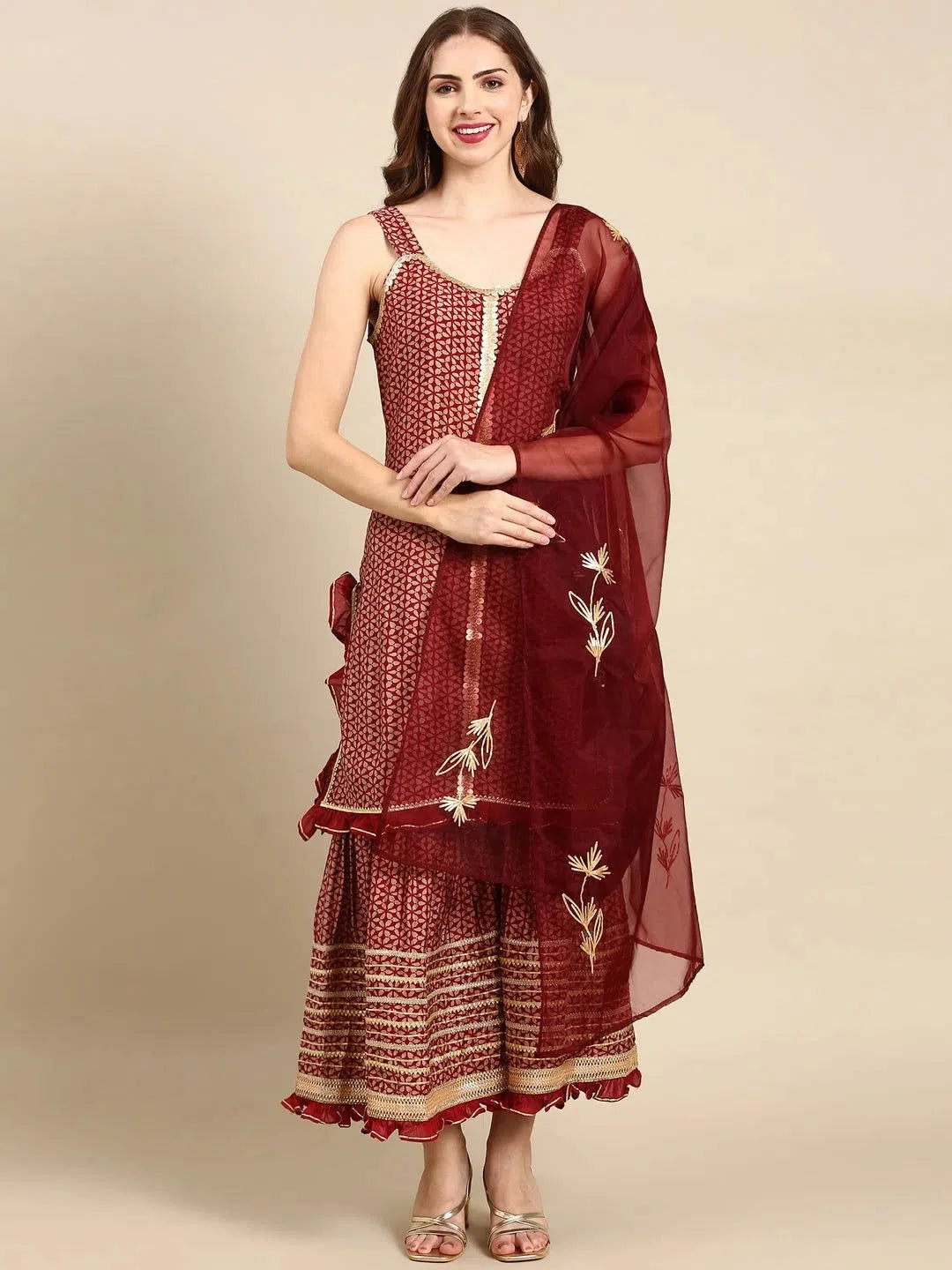 Maroon Geometric Women's Kurta Set | Indian Kurta Sets
