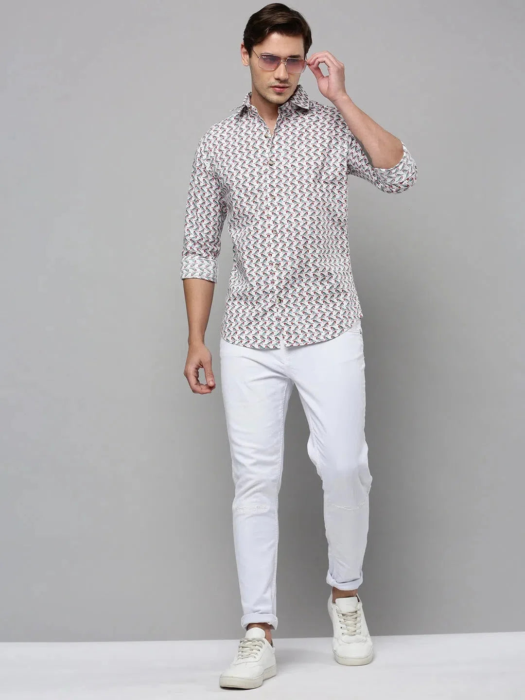 Men's White Printed Cotton Shirt | Modern Mens Shirt