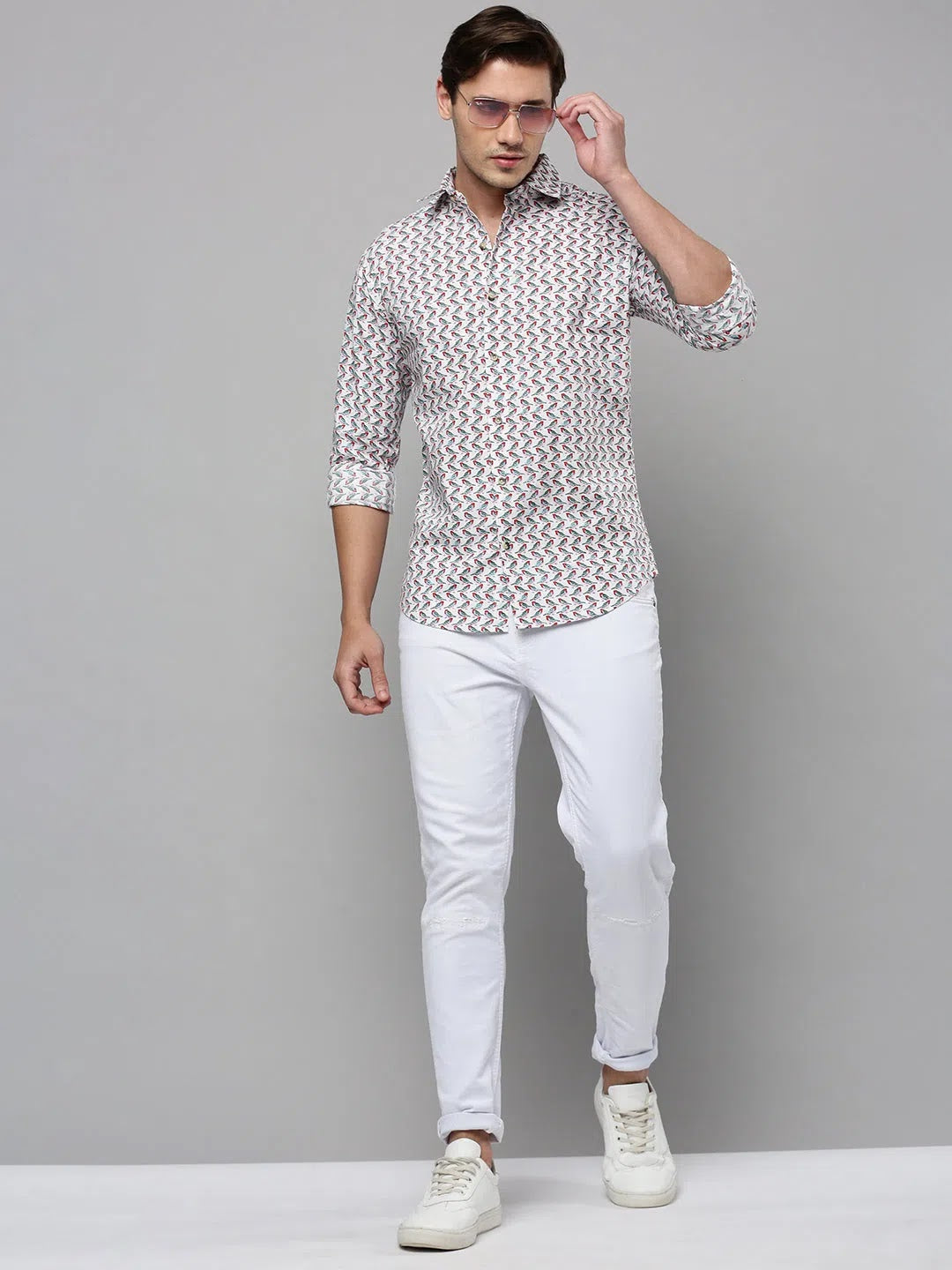 Men's White Printed Cotton Shirt | Modern Mens Shirt