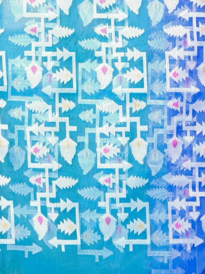 Sky Blue Linen Saree with Jamdani - Indian Sarees