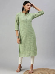 Women's Green Embroidered Straight Kurta-SKC3208-Green