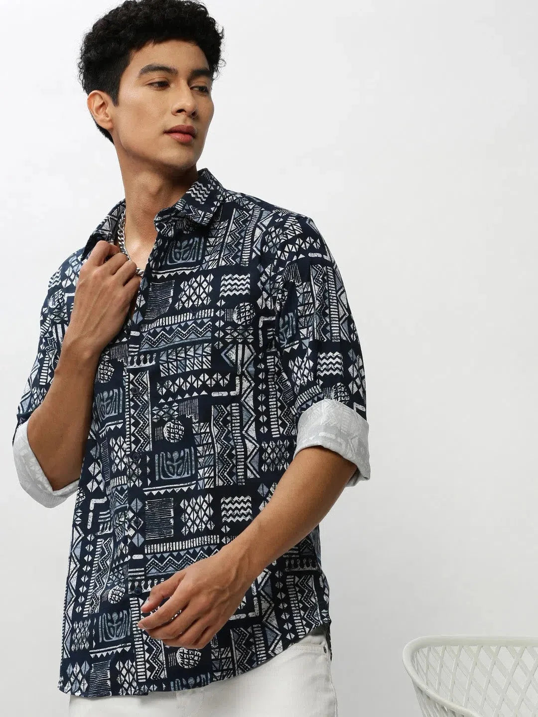 Men Navy Geometrical Casual Casual Shirts-MERRICK-1571-Navyblue