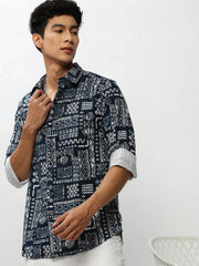 Men Navy Geometrical Casual Casual Shirts-MERRICK-1571-Navyblue