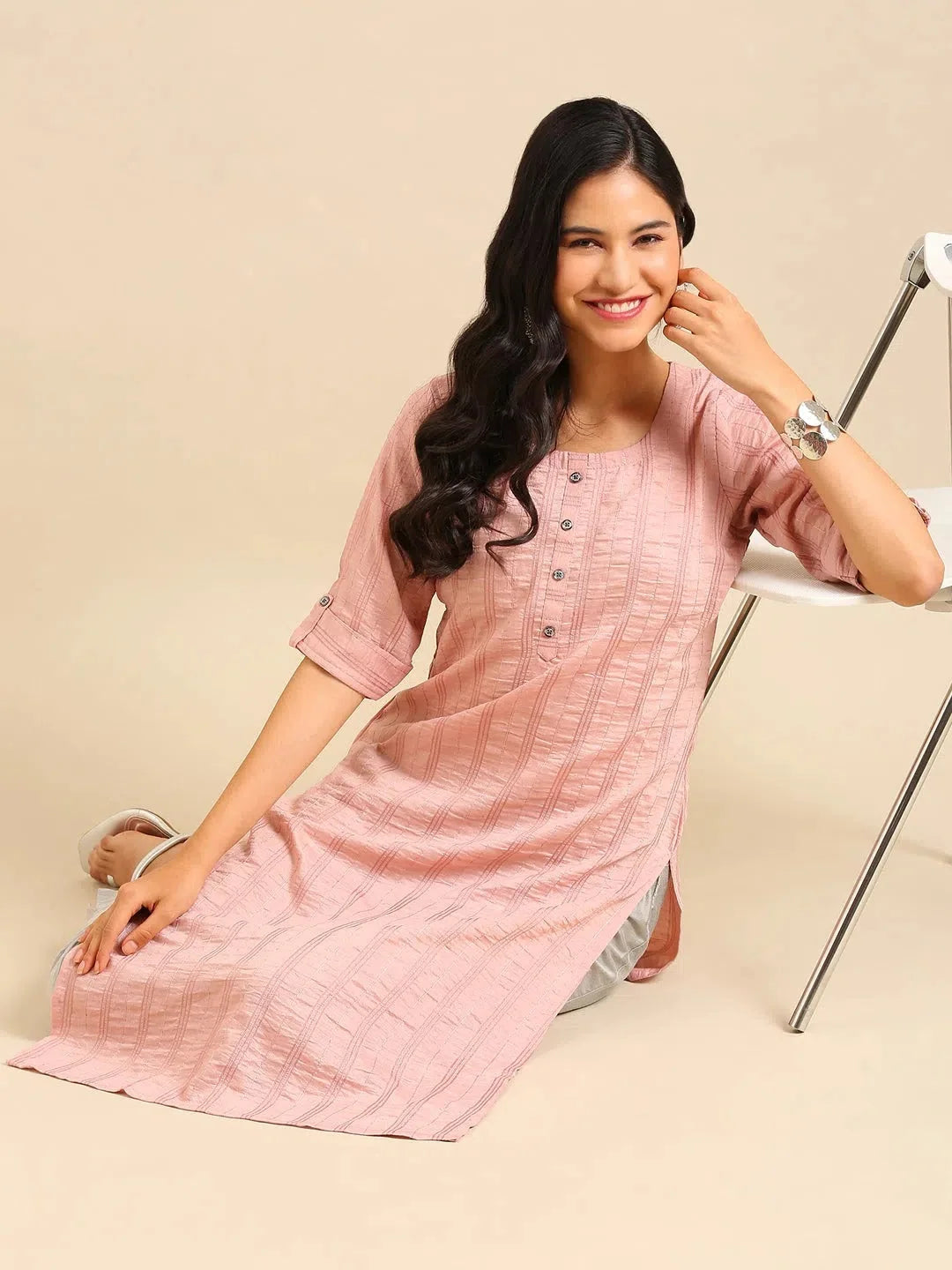 Pink Embellished Indian Kurtis - DesiQlo Indian Kurta Ladies