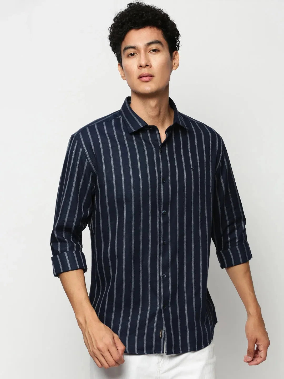 Mens Navy Striped Cotton Shirt - Casual Shirts by DesiQlo
