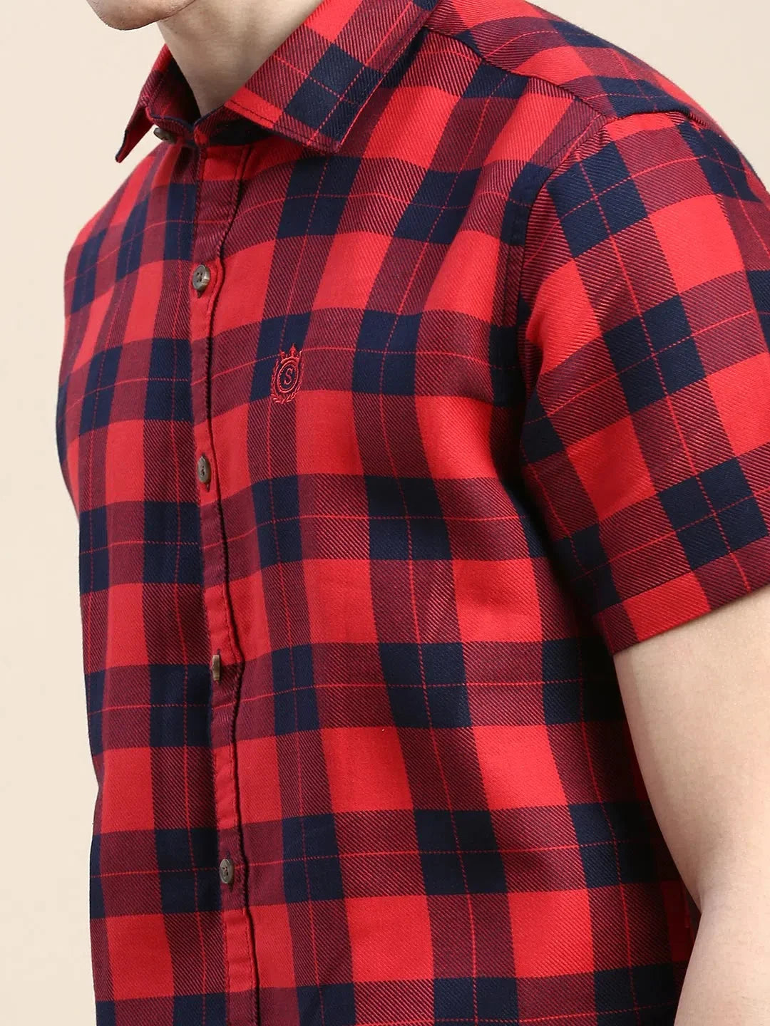 Men's Red Checkered Cotton Shirt - Casual Printed Shirt