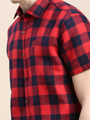 Men Red Checked Casual Shirt-WILLACHECKS-101-Red