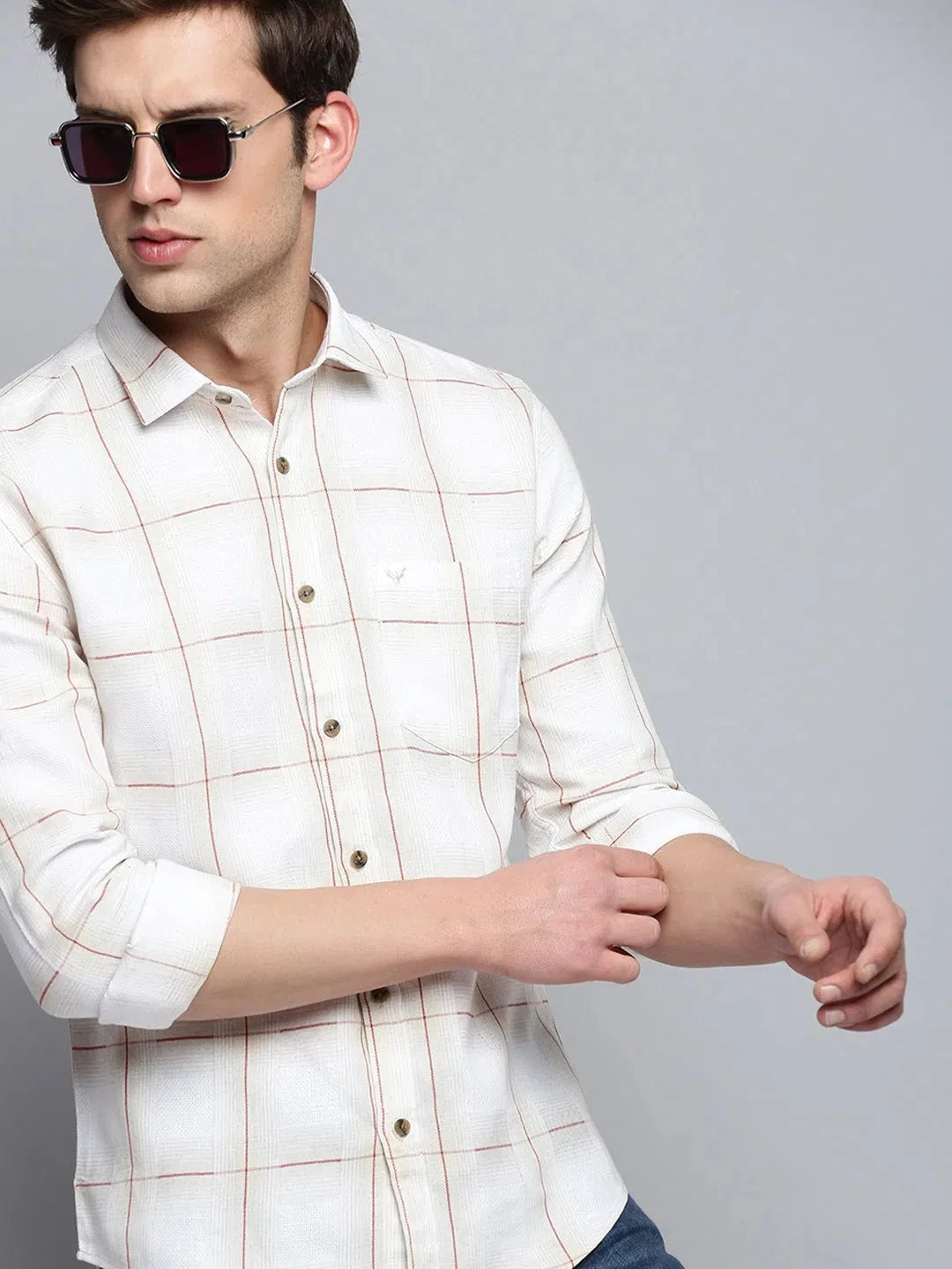 Charming Beige Checked Mens Shirt - Cotton Casual Shirt | DesiQlo