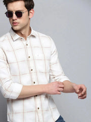 Men Beige Checked Casual Shirt-MARFACHECKS-4438-Beige