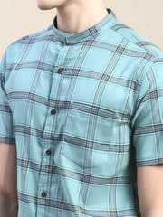Men Green Checked Casual Shirt-AZARICHECKS-116-Seagreen