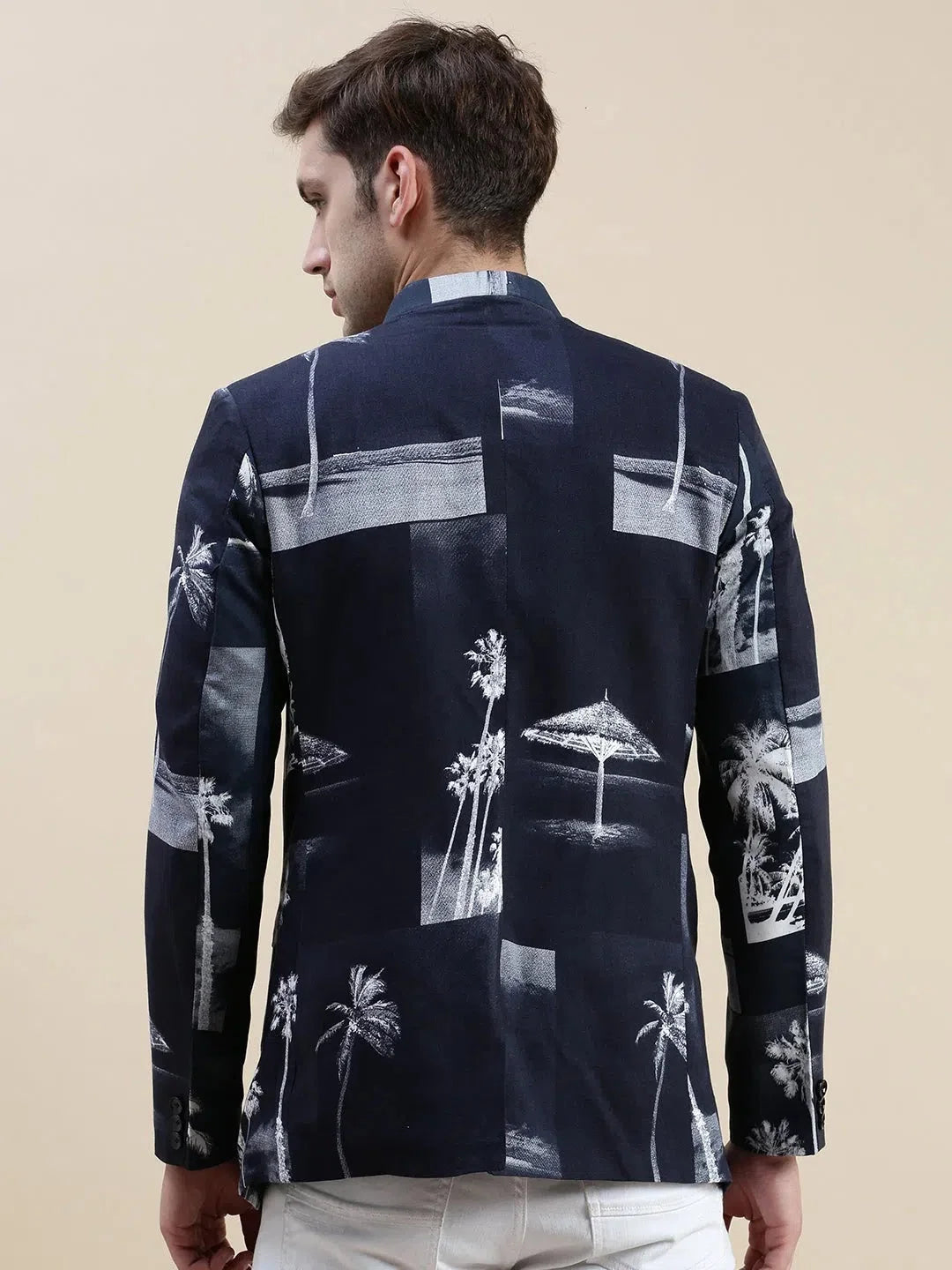 Men's Navy Printed Casual Blazer | Nehru Jacket Wedding