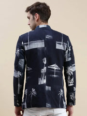 Men Navy Printed Casual Blazer-SOBLZ-71-13-Navyblue
