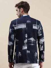 Men Navy Printed Casual Blazer-SOBLZ-71-13-Navyblue