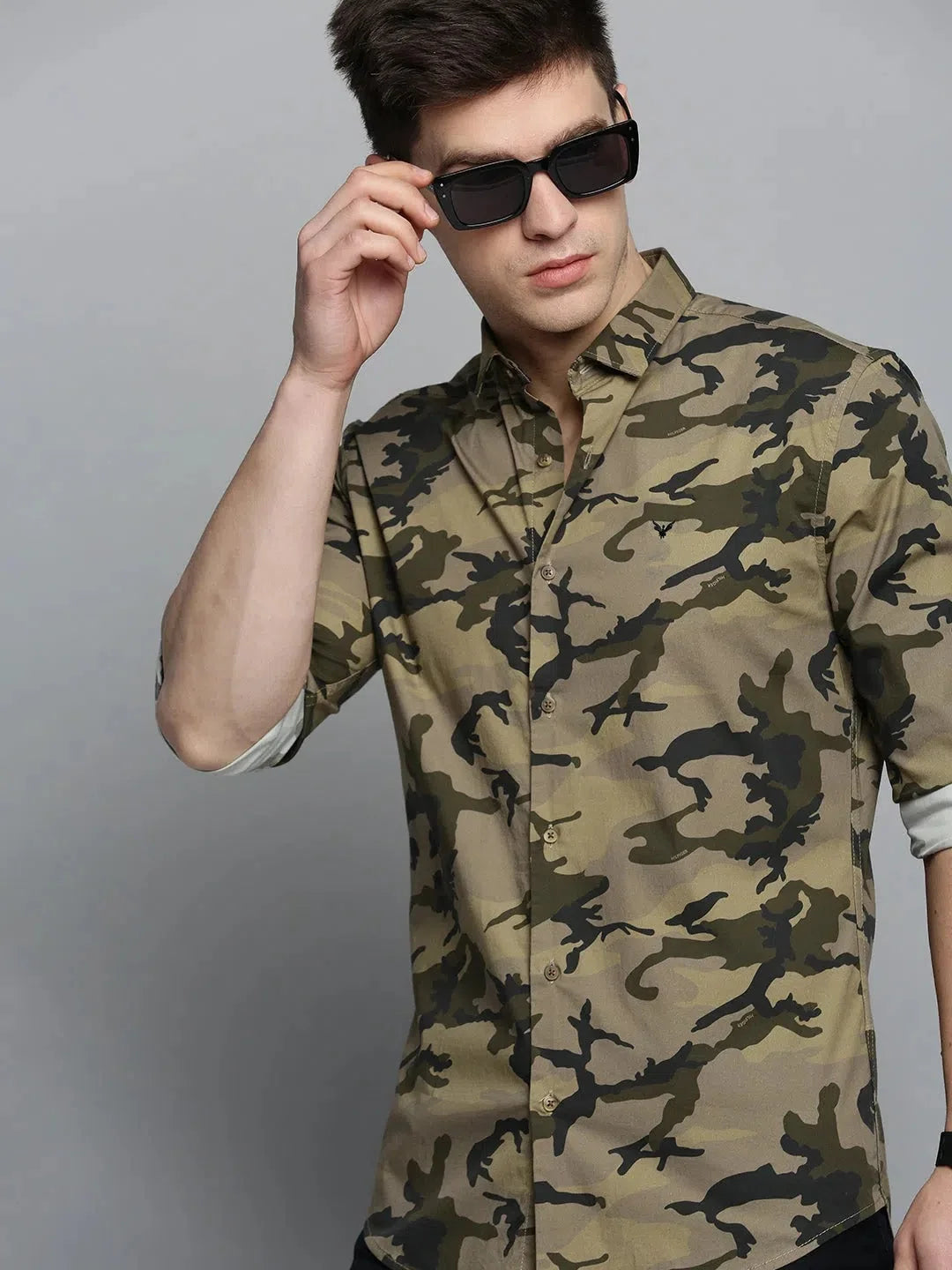 Olive Green Printed Mens Shirt - DesiQlo Casual Cotton Shirt