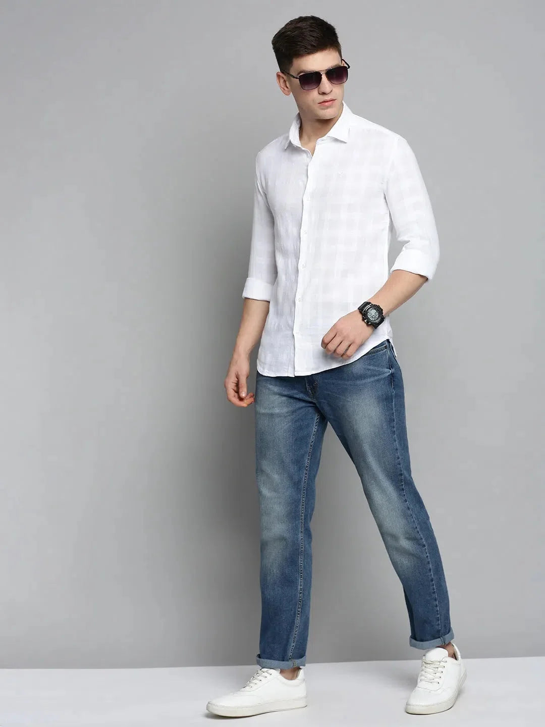 White Solid Mens Shirt - DesiQlo Cotton Casual Shirt