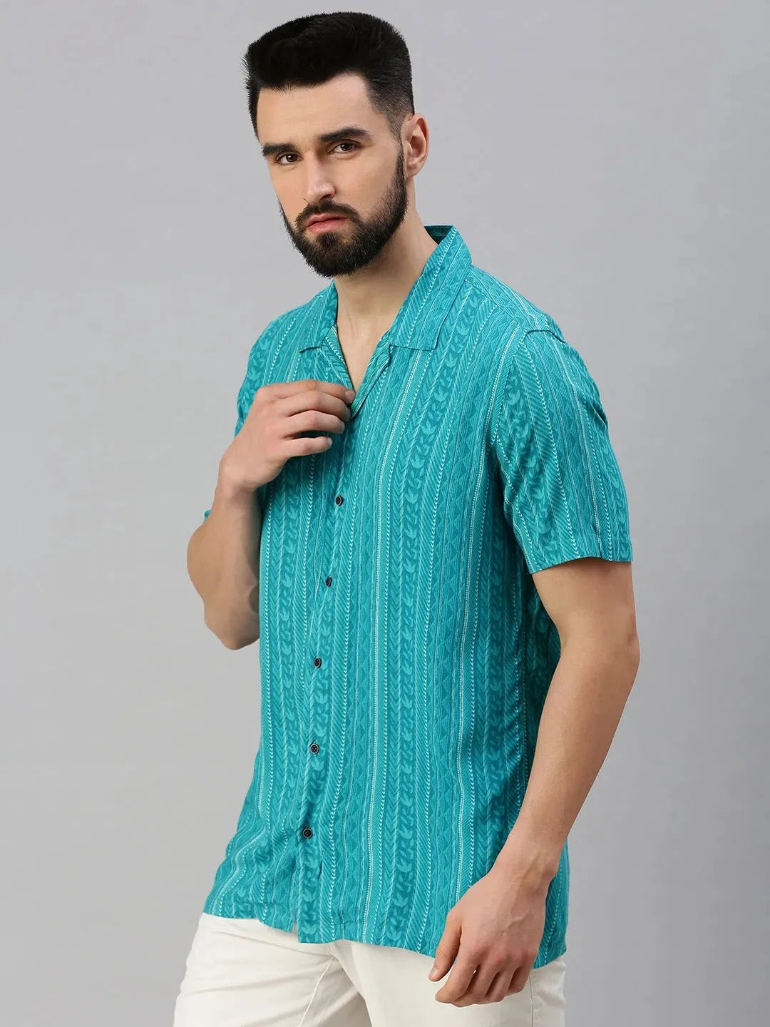 Turquoise Printed Mens Shirt | DesiQlo Cotton Casual Shirt