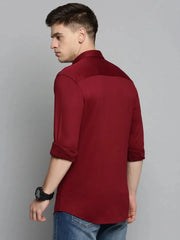 Men Red Solid Casual Shirt-CARLOKNITS-3212-Maroon