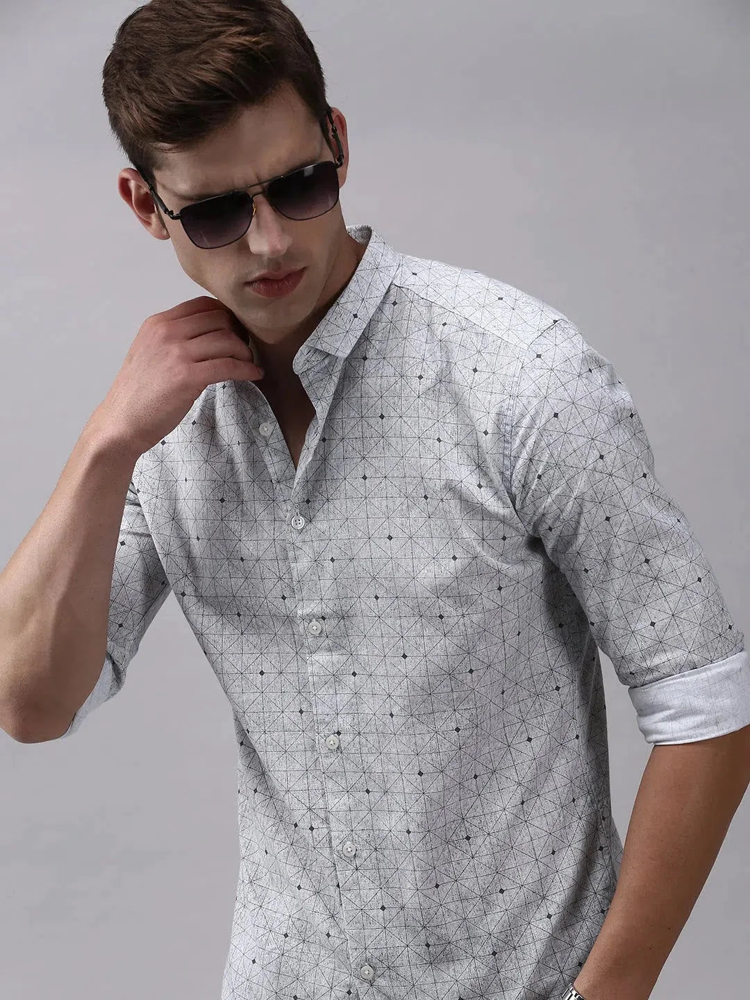 Mens Grey Checked Cotton Shirt - Casual & Stylish